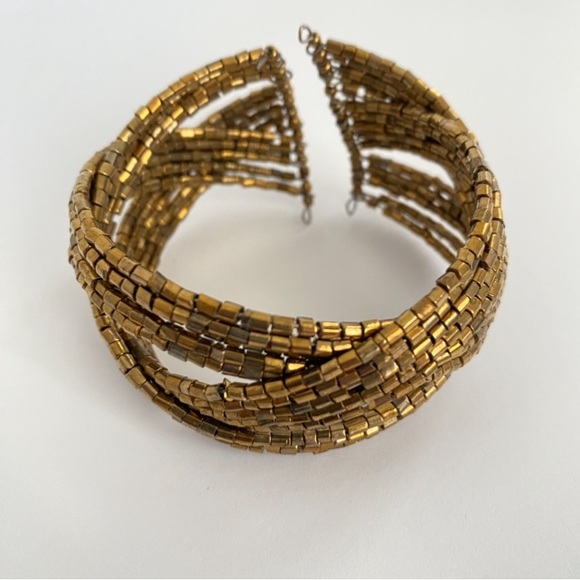 Jewelry - Beaded Gold Tone Cuff Bracelet